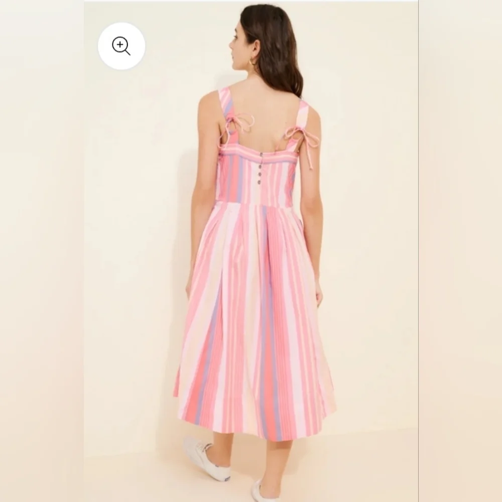 Free People 100% Cotton Striped Pink and Blue Women Dress